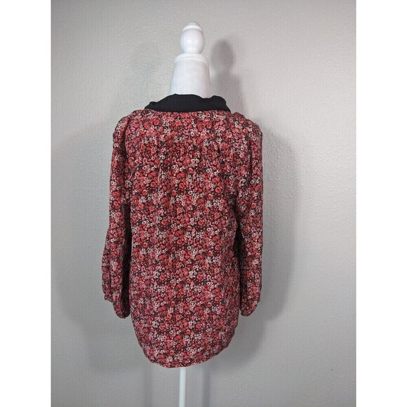Joie Women's 100% Silk Blouse Red Black Floral S Removable Scarf Tie N36 - Picture 3 of 7